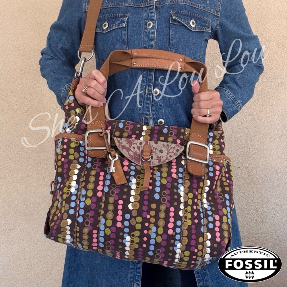 Fossil Canvas Weekender Duffle Bag | multicolor polka dot bubble print